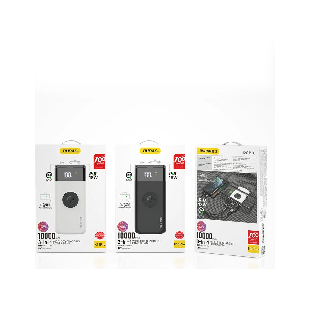 Wholesale Dudao powerbank 10000 mAh Power Delivery Quick Charge 5.0 22.5W Qi wireless charger 15W white (K13Pro) - DDA180 - {ean13} - Hurt