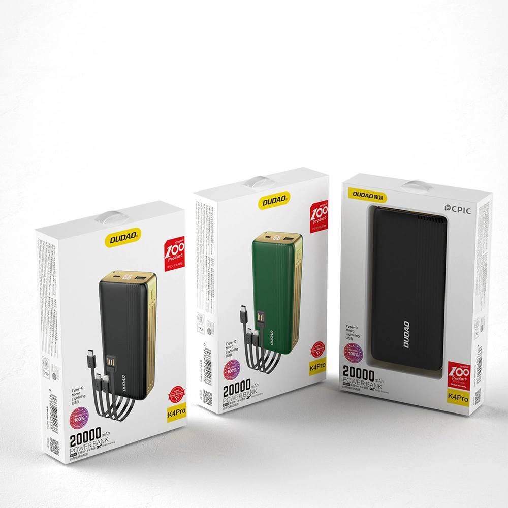 Hurtownia GSM - Powerbank Dudao 20000mAh mit eingebautem Kabel, LED-Display, grün (K4Pro) - DDA182 - {ean13} - Hurt