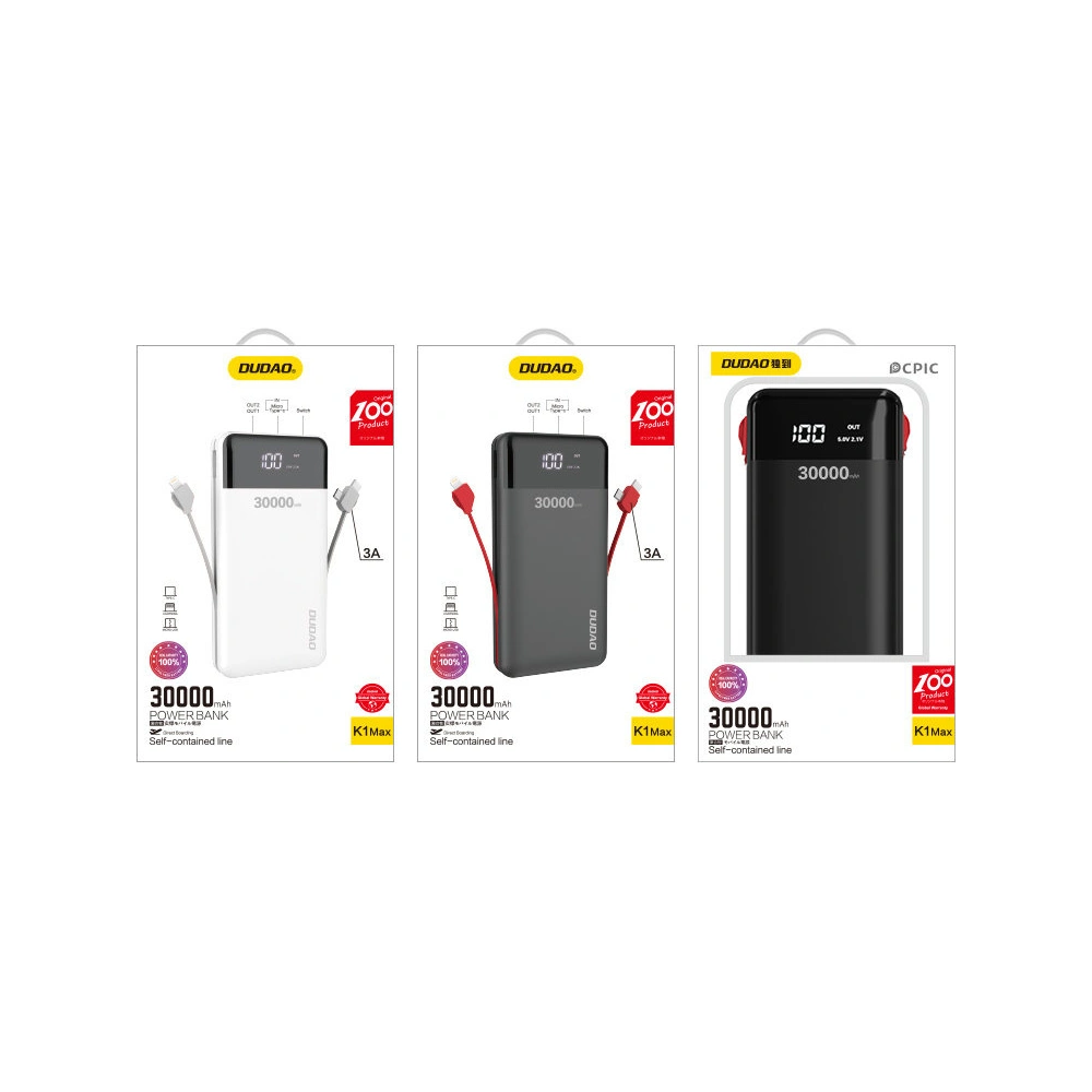 Hurtownia GSM - Powerbank Dudao 30000mAh mit integrierten Kabeln schwarz (K1Max) - DDA186 - {ean13} - Hurt