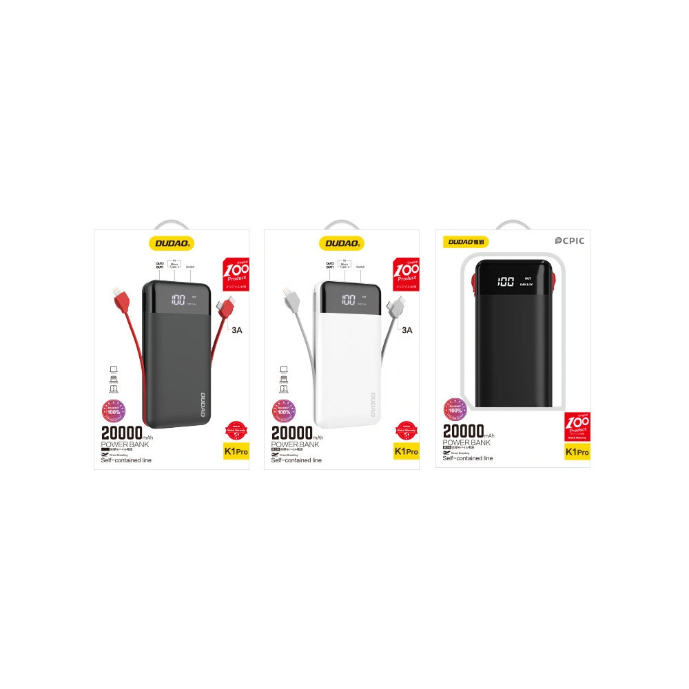 Hurtownia GSM - Powerbank Dudao 20000mAh s integrovanými kabely bílý (K1Pro) - DDA188 - {ean13} - Hurt