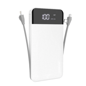 Hurtownia GSM - Powerbank Dudao 2xUSB 10000mAh 2A vestavěný kabel 3w1 Lightning/USB-C/microUSB 3A bílý (K1A) - DDA190 - {ean13} - Hurt