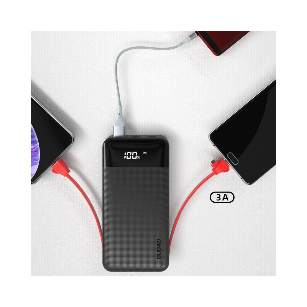 Hurtownia GSM - Powerbank Dudao 2xUSB 10000mAh 2A vestavěný kabel 3w1 Lightning/USB-C/microUSB 3A bílý (K1A) - DDA190 - {ean13} - Hurt