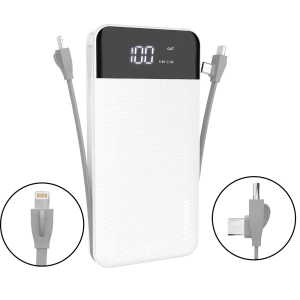 Hurtownia GSM - Powerbank Dudao 2xUSB 10000mAh 2A vestavěný kabel 3w1 Lightning/USB-C/microUSB 3A bílý (K1A) - DDA190 - {ean13} - Hurt