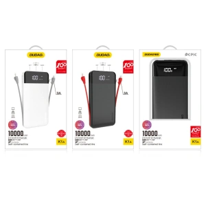 Hurtownia GSM - Powerbank Dudao 2xUSB 10000mAh 2A vestavěný kabel 3w1 Lightning/USB-C/microUSB 3A bílý (K1A) - DDA190 - {ean13} - Hurt