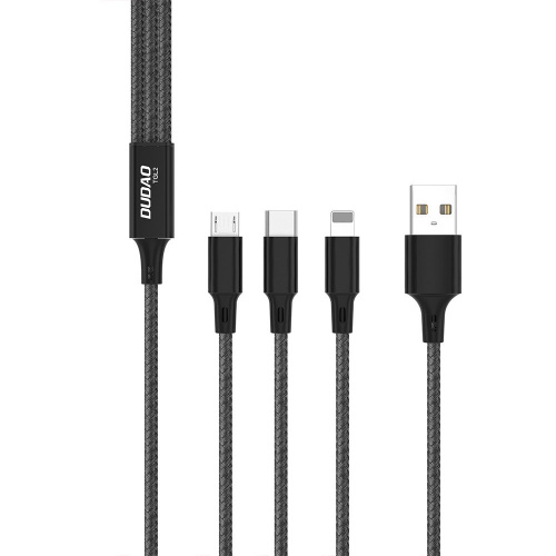 Dudao Distributor - 6970379611432 - DDA196 - Dudao cable, USB 3in1 cable - USB Type C, micro USB, Lightning 6A - black (TGL2) - B2B homescreen