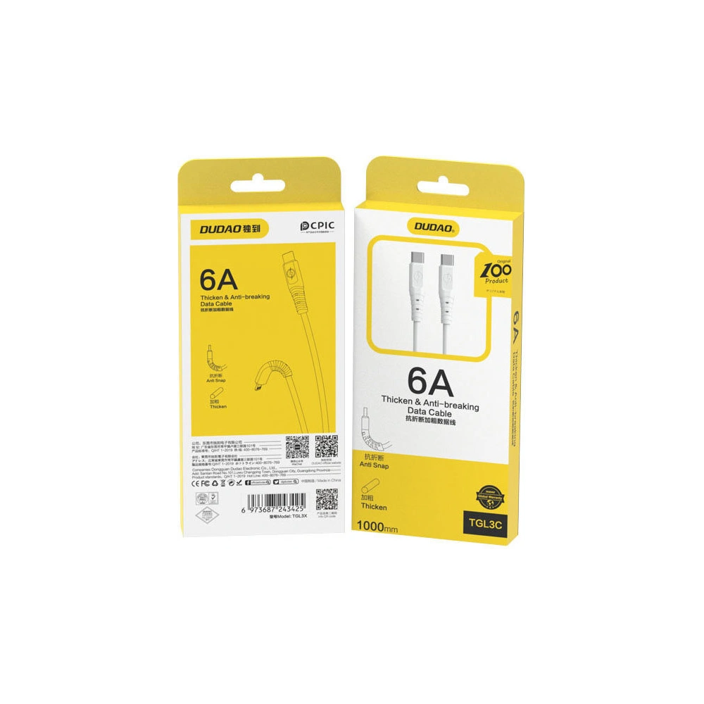 Hurtownia GSM - Kabel Dudao USB-C - USB-C 6A 100W PD bílý (TGL3C) - DDA200 - {ean13} - Hurt