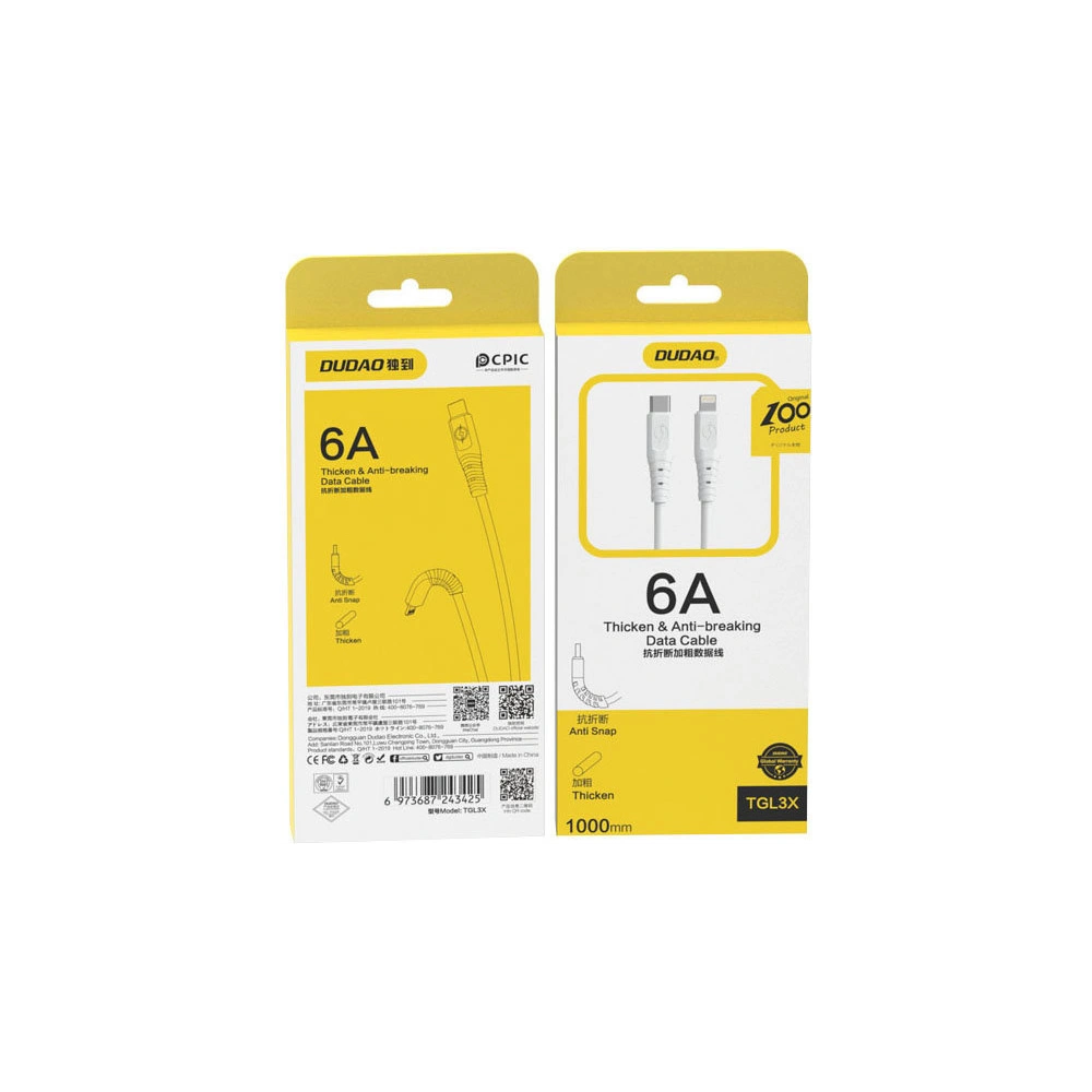 Hurtownia GSM - Kabel Dudao USB-C/Lightning 6A 65W PD bílý (TGL3X) - DDA201 - {ean13} - Hurt