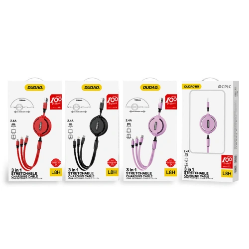 Kabel Dudao 3w1 z możliwością przedłużenia 1.1m czerwony (L8H-red)
