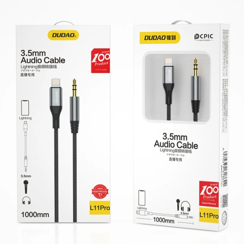 Kabel audio Dudao Lightning/mini jack 3.5mm szary (L11PRO)