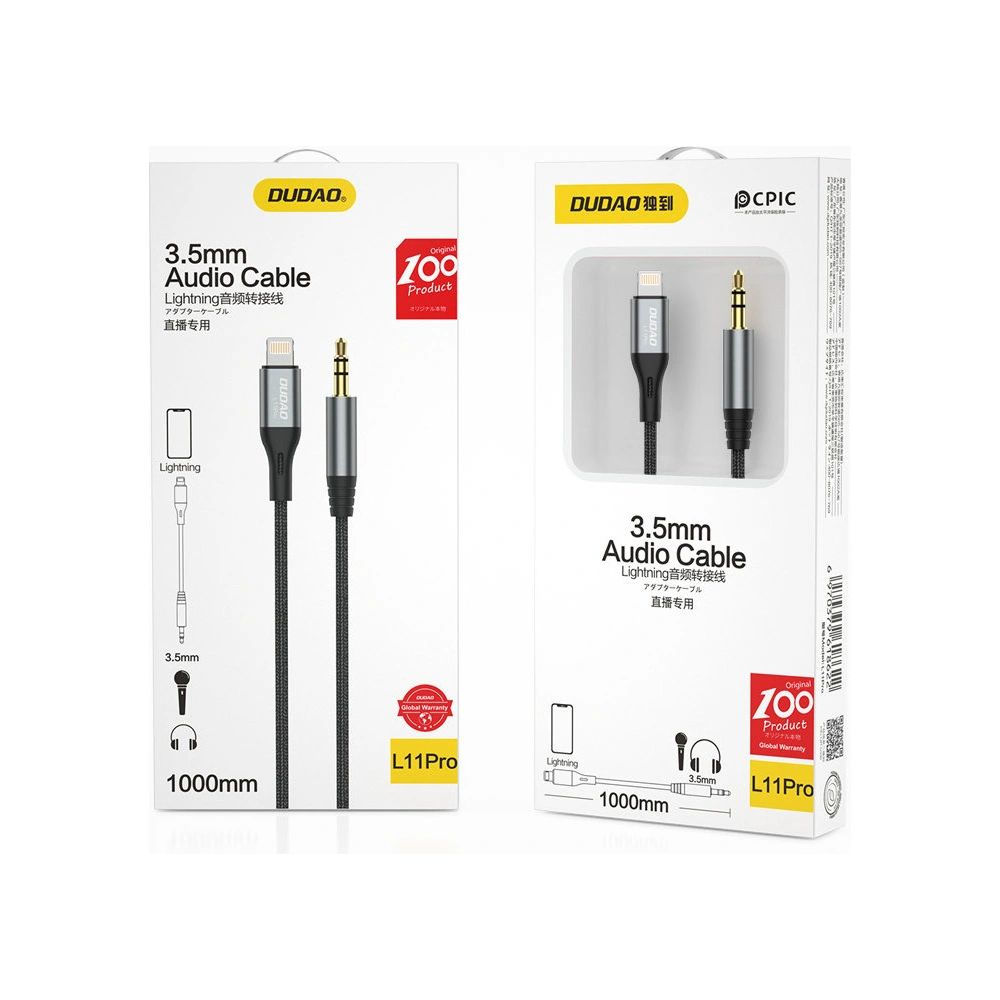 Hurtownia GSM - Cablul audio Dudao Lightning/mini jack 3.5mm gri (L11PRO) - DDA224 - {ean13} - Hurt