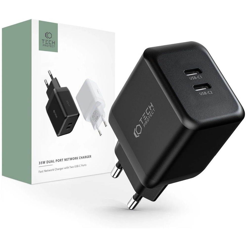 Hurtownia GSM - Síťová nabíječka Tech-Protect C35W 2-portová síťová nabíječka PD 35W černá - THP1456 - {ean13} - Hurt