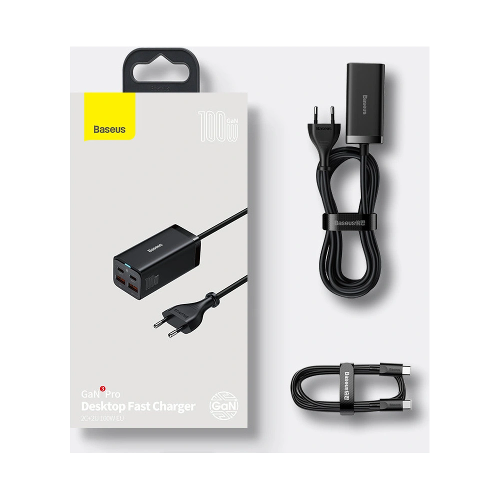Hurtownia GSM - Încărcător de rețea Baseus GaN3 Pro GaN 2xUSB-C/2xUSB 100W PD3.0, QC4.0+, AFC negru - BSU3630 - {ean13} - Hurt