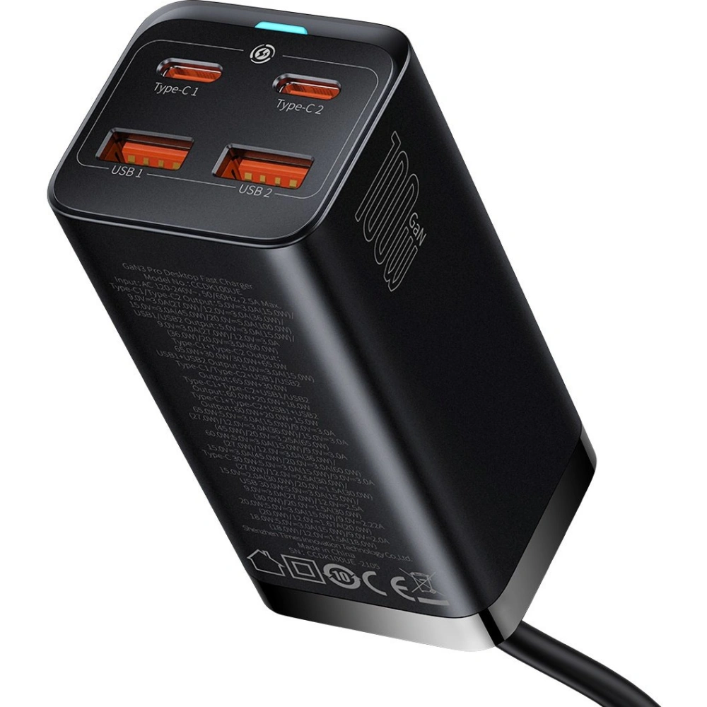 Hurtownia GSM - Încărcător de rețea Baseus GaN3 Pro GaN 2xUSB-C/2xUSB 100W PD3.0, QC4.0+, AFC negru - BSU3630 - {ean13} - Hurt