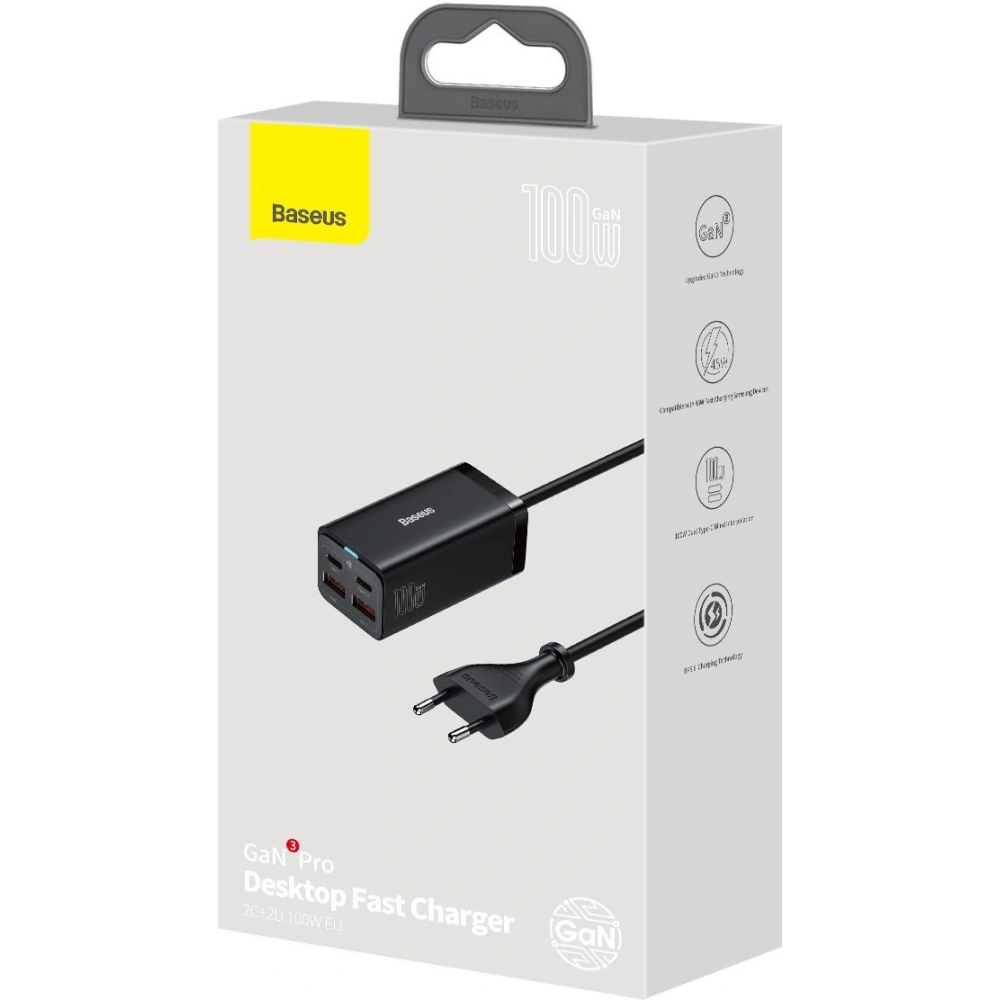 Hurtownia GSM - Încărcător de rețea Baseus GaN3 Pro GaN 2xUSB-C/2xUSB 100W PD3.0, QC4.0+, AFC negru - BSU3630 - {ean13} - Hurt