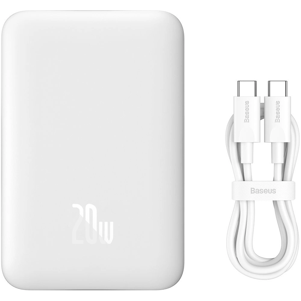 Hurtownia GSM - Powerbank Baseus Magnetic Mini 10000mAh 20W weiß + USB-C/USB-C Kabel 60W (20V/3A) 0,5m weiß - BSU3647 - {ean13} - Hurt