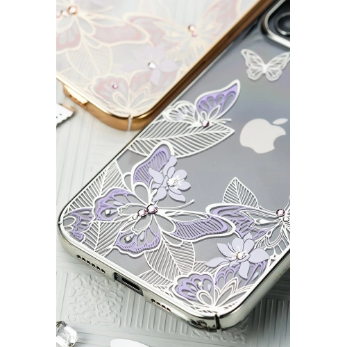 Etui Kingxbar Butterfly Swarovski Apple iPhone 12 mini fioletowy