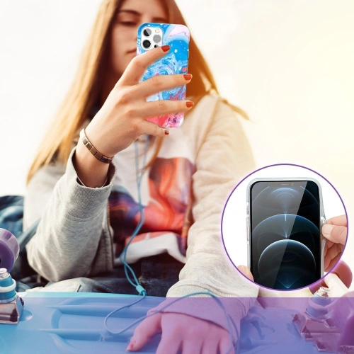 Etui Kingxbar Watercolour Apple iPhone 12 Pro Max niebieskoróżowy