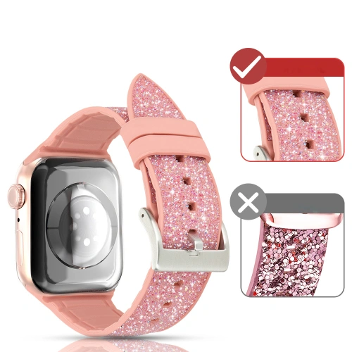Kingxbar Crystal Fabric Band Apple Watch 4/5/6/7/SE/8/9/Ultra 44/45/49mm różowy