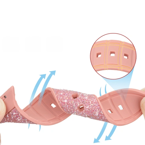 Kingxbar Crystal Fabric Band Apple Watch 4/5/6/7/SE/8/9/Ultra 44/45/49mm różowy