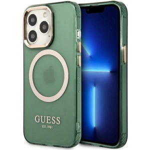 Wholesale Guess GUHMP13LHTCMA Apple iPhone 13 Pro khaki hard case Gold Outline Translucent MagSafe - GUE2223 - {ean13} - Hurt