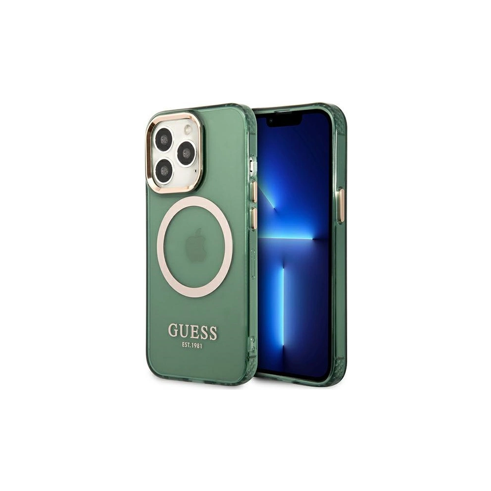 Hurtownia GSM - Etui Guess GUHMP13LHTCMA Apple iPhone 13 Pro zöld/khaki kemény tok Arany keret Átlátszó MagSafe - GUE2223 - {ean13} - Hurt