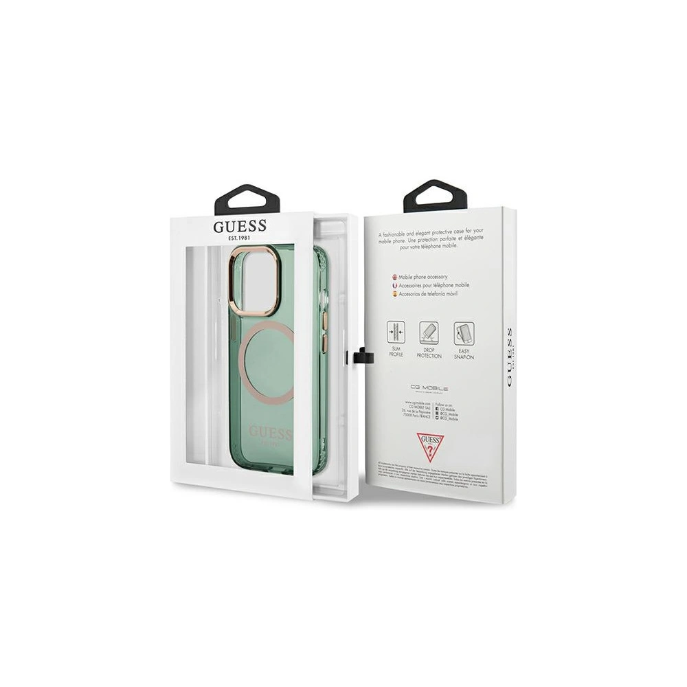 Hurtownia GSM - Etui Guess GUHMP13LHTCMA Apple iPhone 13 Pro zöld/khaki kemény tok Arany keret Átlátszó MagSafe - GUE2223 - {ean13} - Hurt