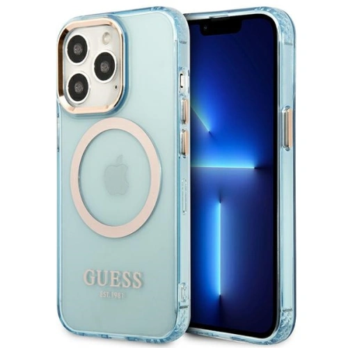 Etui Guess GUHMP13LHTCMB Apple iPhone 13 Pro niebieski/blue hard case Gold Outline Translucent MagSafe