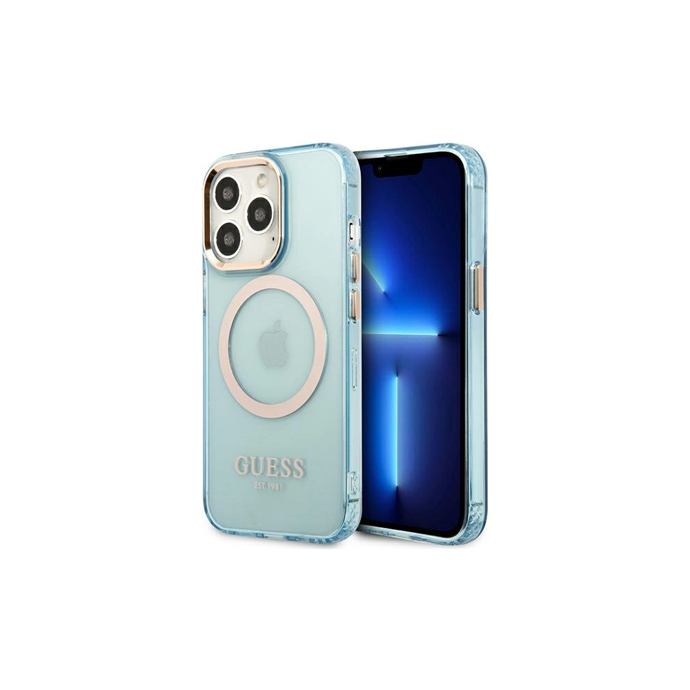 Hurtownia GSM - Etui Guess GUHMP13LHTCMB Apple iPhone 13 Pro albastru/hard case cu margine aurie translucidă MagSafe - GUE2224 - {ean13} - Hurt