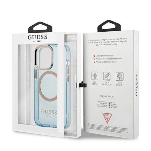 Etui Guess GUHMP13LHTCMB Apple iPhone 13 Pro niebieski/blue hard case Gold Outline Translucent MagSafe