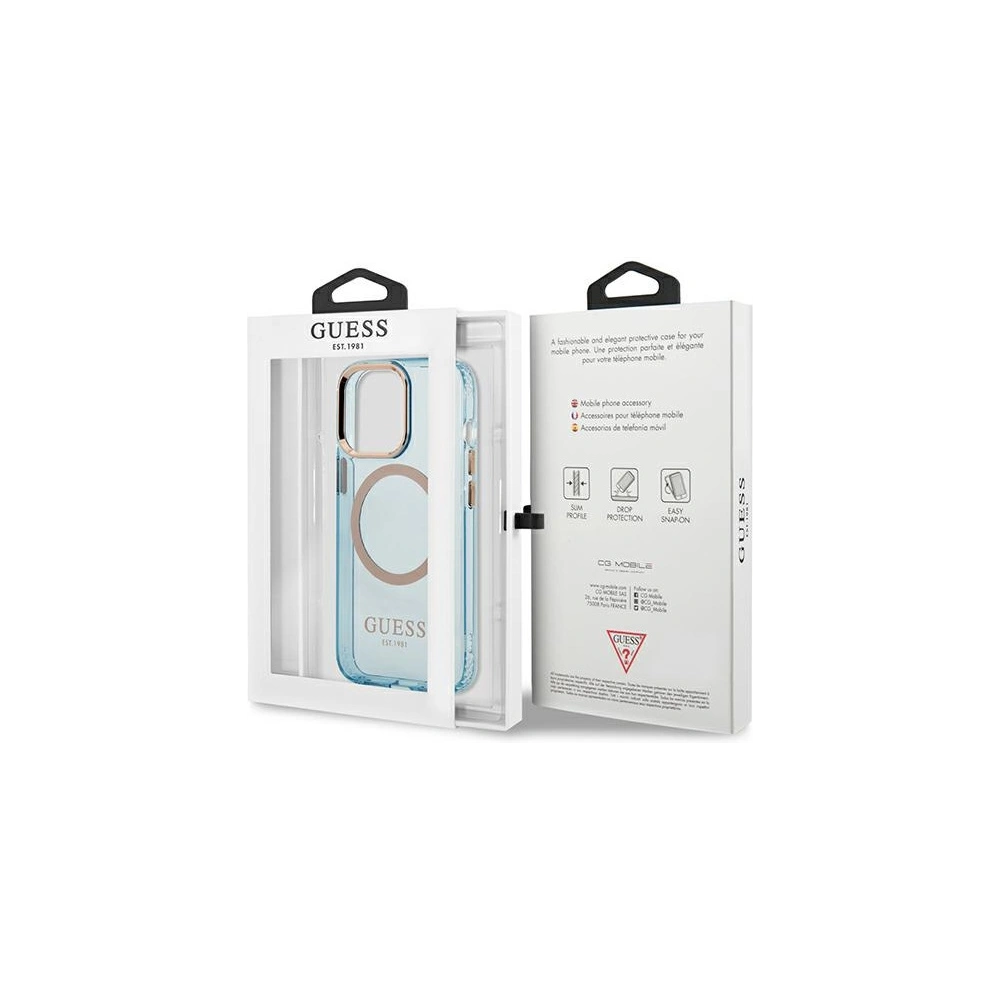 Hurtownia GSM - Etui Guess GUHMP13LHTCMB Apple iPhone 13 Pro kék/kék kemény tok Arany Keret Átlátszó MagSafe - GUE2224 - {ean13} - Hurt
