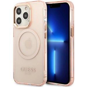 Wholesale Guess GUHMP13LHTCMP Apple iPhone 13 Pro pink hard case Gold Outline Translucent MagSafe - GUE2226 - {ean13} - Hurt