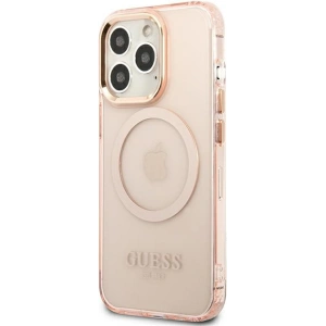 Wholesale Guess GUHMP13LHTCMP Apple iPhone 13 Pro pink hard case Gold Outline Translucent MagSafe - GUE2226 - {ean13} - Hurt