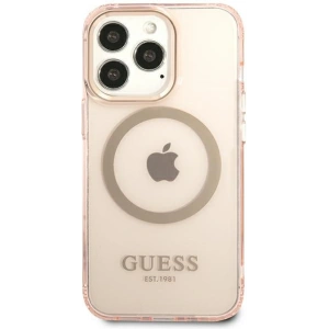 Wholesale Guess GUHMP13LHTCMP Apple iPhone 13 Pro pink hard case Gold Outline Translucent MagSafe - GUE2226 - {ean13} - Hurt