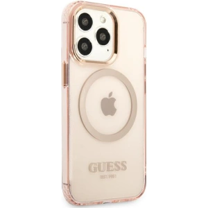 Wholesale Guess GUHMP13LHTCMP Apple iPhone 13 Pro pink hard case Gold Outline Translucent MagSafe - GUE2226 - {ean13} - Hurt