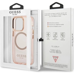 Wholesale Guess GUHMP13LHTCMP Apple iPhone 13 Pro pink hard case Gold Outline Translucent MagSafe - GUE2226 - {ean13} - Hurt