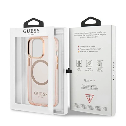 Etui Guess GUHMP13LHTCMP Apple iPhone 13 Pro różowy/pink hard case Gold Outline Translucent MagSafe
