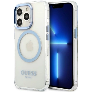 Wholesale Guess GUHMP13LHTRMB Apple iPhone 13 Pro blue hard case Metal Outline Magsafe - GUE2227 - {ean13} - Hurt