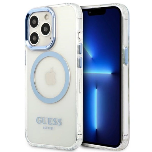 Etui Guess GUHMP13LHTRMB Apple iPhone 13 Pro niebieski/blue hard case Metal Outline Magsafe