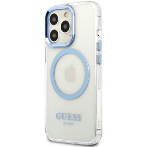 Wholesale Guess GUHMP13LHTRMB Apple iPhone 13 Pro blue hard case Metal Outline Magsafe - GUE2227 - {ean13} - Hurt