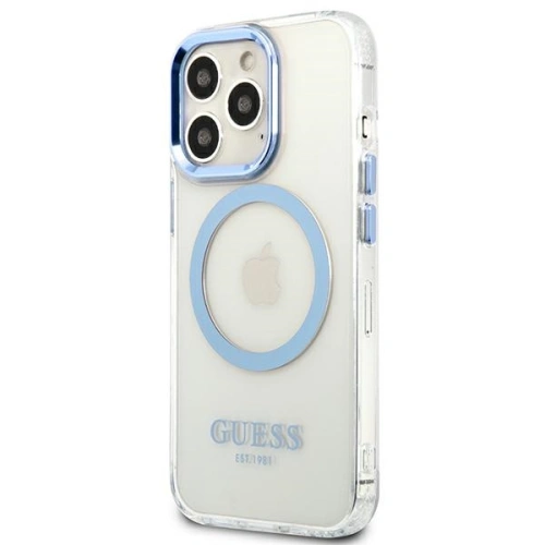 Etui Guess GUHMP13LHTRMB Apple iPhone 13 Pro niebieski/blue hard case Metal Outline Magsafe