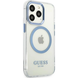 Wholesale Guess GUHMP13LHTRMB Apple iPhone 13 Pro blue hard case Metal Outline Magsafe - GUE2227 - {ean13} - Hurt