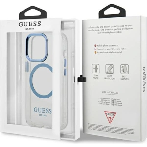 Wholesale Guess GUHMP13LHTRMB Apple iPhone 13 Pro blue hard case Metal Outline Magsafe - GUE2227 - {ean13} - Hurt
