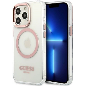 Wholesale Guess GUHMP13LHTRMP Apple iPhone 13 Pro pink hard case Metal Outline Magsafe - GUE2228 - {ean13} - Hurt