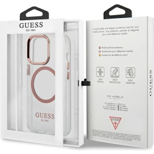 Wholesale Guess GUHMP13LHTRMP Apple iPhone 13 Pro pink hard case Metal Outline Magsafe - GUE2228 - {ean13} - Hurt