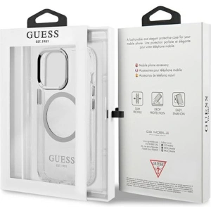 Wholesale Guess GUHMP13LHTRMS Apple iPhone 13 Pro silver hard case Metal Outline Magsafe - GUE2229 - {ean13} - Hurt
