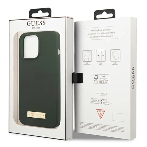 Etui Guess GUHMP13LSPLA Apple iPhone 13 Pro zielony/khaki hard case Silicone Logo Plate MagSafe