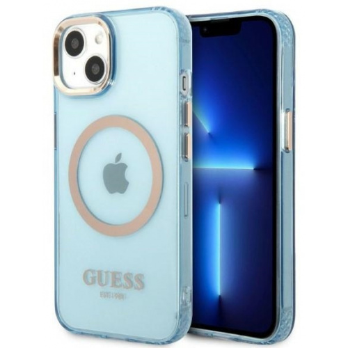 Guess Distributor - 3666339056988 - GUE2234 - Guess GUHMP13MHTCMB Apple iPhone 13 blue hard case Gold Outline Translucent MagSafe - B2B homescreen