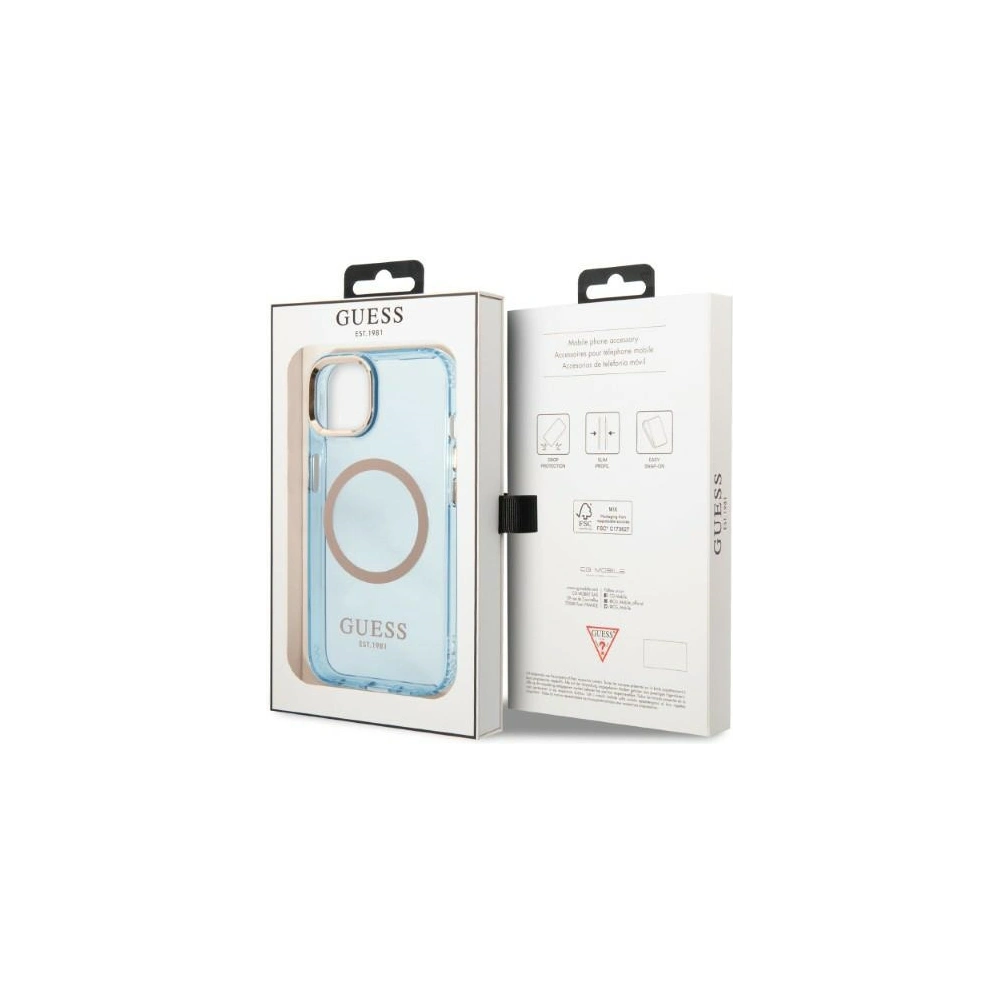 Hurtownia GSM - Etui Guess GUHMP13MHTCMB Apple iPhone 13 kék/blue kemény tok Arany Keret Átlátszó MagSafe - GUE2234 - {ean13} - Hurt