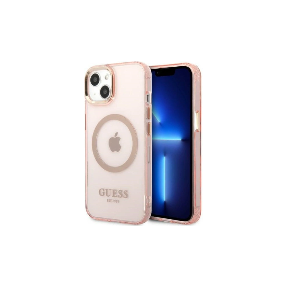 Wholesale Guess GUHMP13MHTCMP Apple iPhone 13 pink hard case Gold Outline Translucent MagSafe - GUE2236 - {ean13} - Hurt