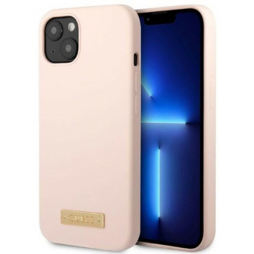 Guess Distributor - 3666339056858 - GUE2242 - Guess GUHMP13SSBPLP Apple iPhone 13 mini pink hard case Silicone Logo Plate MagSafe - B2B homescreen